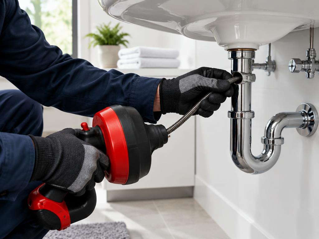 Technician servicing a modern residential sink drain